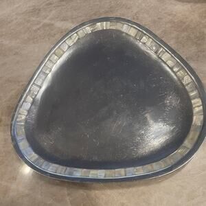 Holland Boone polished pewter tray large with mother of Pearl 14” abalone